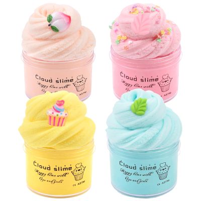 4 Pack Cloud Slime Kit, DIY Stress Relief Toy with Cute Slime Fun Charms, for Kids Party Favors, for Girls Boys Birthday Gift