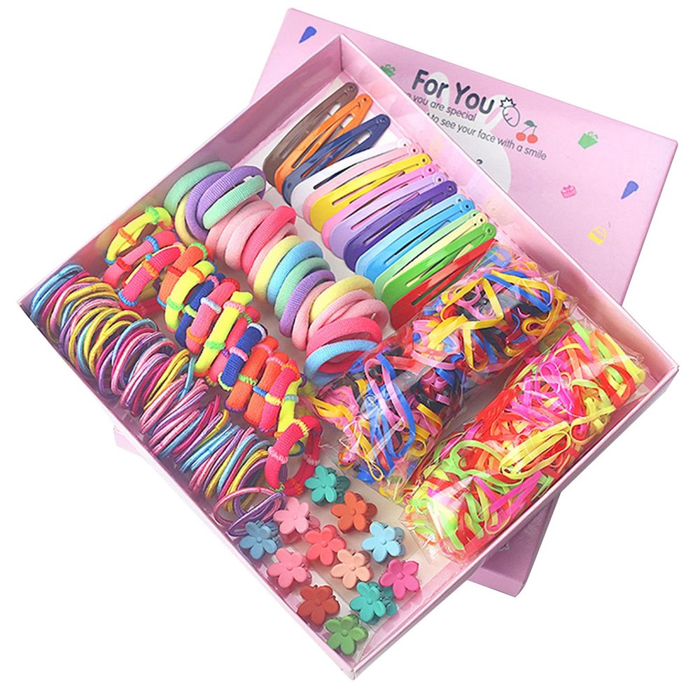 ZJchao Girl Elastic Hair Ropes Color Metal Hairpin Box Kit Children Headwear Set Kit