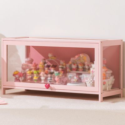 Zkfpet Bamboo Display Cabinet with Acrylic Doors, Transparent Display Case for Figures, Easy to Install, for Home, Office(80cm/31.5in)
