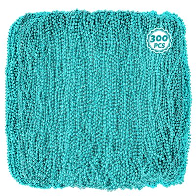 Huskein 300 Pcs Mardi Gras Beaded Necklace, 33 In Lakeblue Bead Necklaces, Mardi Gras Beads for Festival Parade Throw Wedding Birthday Gender Reveal Accessories Party Supplies Decorations