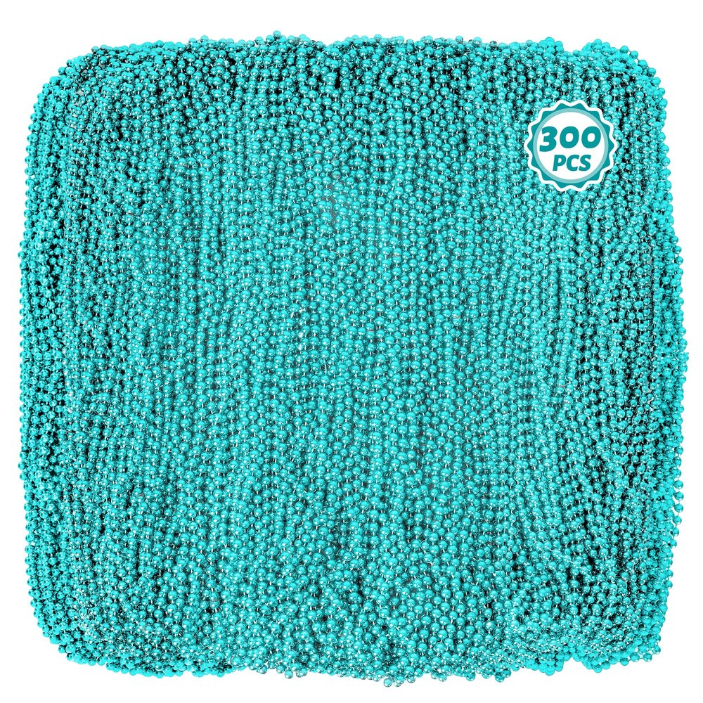 Huskein 300 Pcs Mardi Gras Beaded Necklace, 33 In Lakeblue Bead Necklaces, Mardi Gras Beads for Festival Parade Throw Wedding Birthday Gender Reveal Accessories Party Supplies Decorations