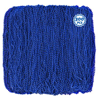 Huskein Blue Beaded Necklaces, 300 Pcs 33 In 4th of July Beads Accessories, Mardi Gras Blue Bead Necklace Costume for Independence Day Parade Throw Patriotic Wedding Birthday Supplies Decorations