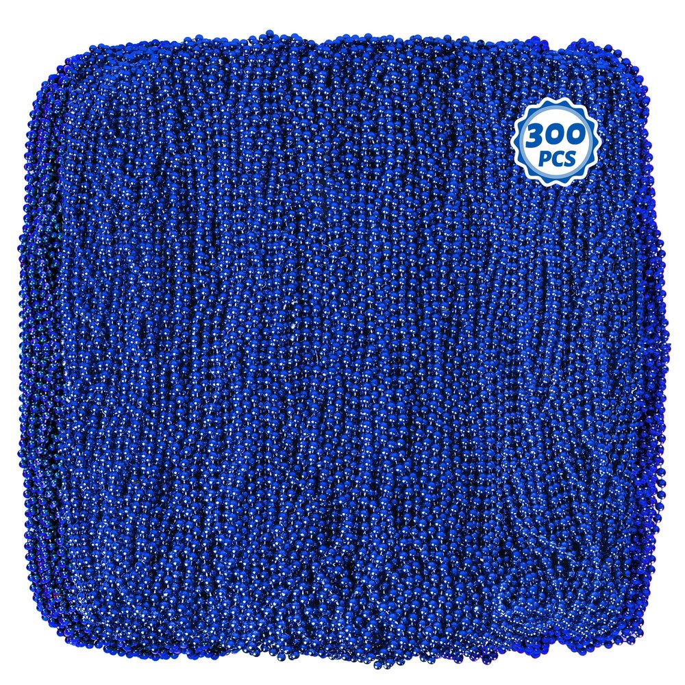 Huskein Blue Beaded Necklaces, 300 Pcs 33 In 4th of July Beads Accessories, Mardi Gras Blue Bead Necklace Costume for Independence Day Parade Throw Patriotic Wedding Birthday Supplies Decorations