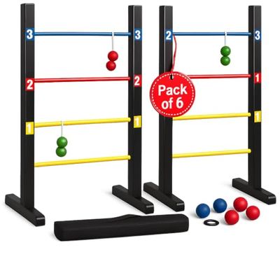 Pro Ladder Toss Indoor Outdoor Game Set for Yard & Lawn Games with 6 Soft Rubber Bolo Balls Heavy Duty Bars Stands & Travel Carrying Case | Game for Family Beach Party Picnic (Pack of 6)