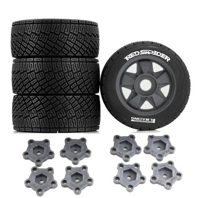 1/6 1/7 1/8 Multi-Purpose RC Rally Car Tires On Road Tyres 12/14/17mm Hex Nylon Rims High-Speed Tires for 1/6 KKPIT 1/7 THOR km and 1/8 Scale Racing Cars WRC C3 ARRMA HPI VRX WR8 HSP (W247 Black)