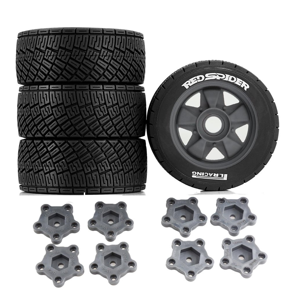 1/6 1/7 1/8 Multi-Purpose RC Rally Car Tires On Road Tyres 12/14/17mm Hex Nylon Rims High-Speed Tires for 1/6 KKPIT 1/7 THOR km and 1/8 Scale Racing Cars WRC C3 ARRMA HPI VRX WR8 HSP (W247 Black)