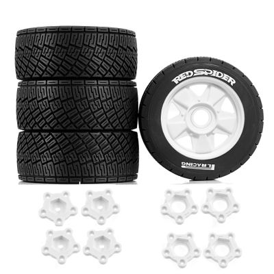 1/6 1/7 1/8 Multi-Purpose RC Rally Car Tires On Road Tyres 12/14/17mm Hex Nylon Rims High-Speed Tires for 1/6 KKPIT 1/7 THOR km and 1/8 Scale Racing Cars WRC C3 ARRMA HPI VRX WR8 HSP (W247 White)