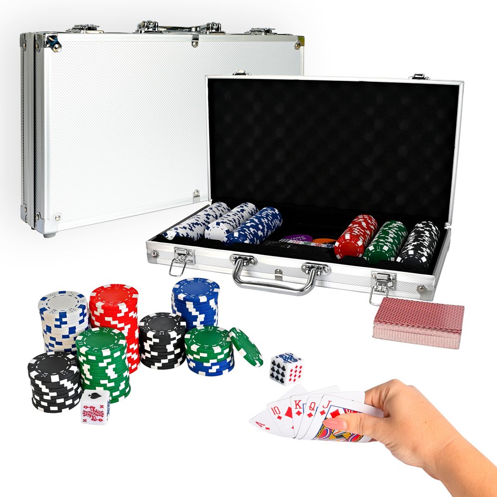 Elbow Room Games 300 Piece Poker Set, Includes Colored Chips, Dice, Dealer and Blind Chips, Deck of Cards in a Carrying Case