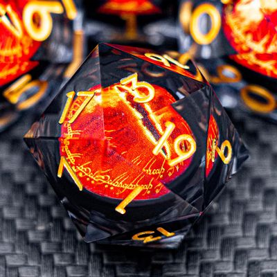 ARUOHHA DND Resin Dice Gazes Eye Dice Black Gold Liquid Core Flaming RPG Sharp Edged Dice Set with Gift Box, Polyhedral D and D Dice Set Compatible with Dungeons Dragons Role Playing Game D20 D6