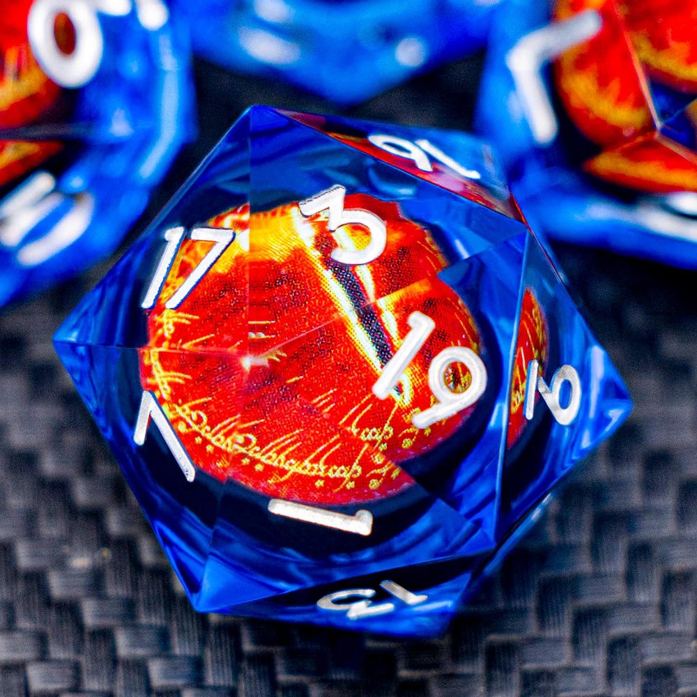 ARUOHHA DND Resin Dice Gazes Eye Dice Silver Blue Liquid Core Flaming RPG Sharp Edged Dice Set with Gift Box, Polyhedral D and D Dice Set Compatible with Dungeons Dragons Role Playing Game D20 D6
