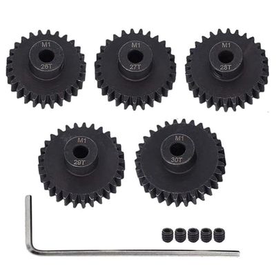 5PCS M1 Pinion Gear Set 21T 22T 23T 24T 25T 5mm Shaft Metal Steel Motor Gears with Hex Key Compatible with 1 10 Scale RC Brushless and Brushed Motors(26-30T)