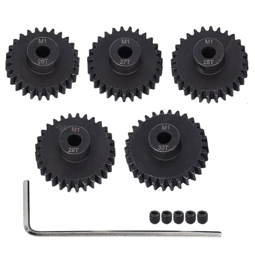 5PCS M1 Pinion Gear Set 21T 22T 23T 24T 25T 5mm Shaft Metal Steel Motor Gears with Hex Key Compatible with 1 10 Scale RC Brushless and Brushed Motors(26-30T)