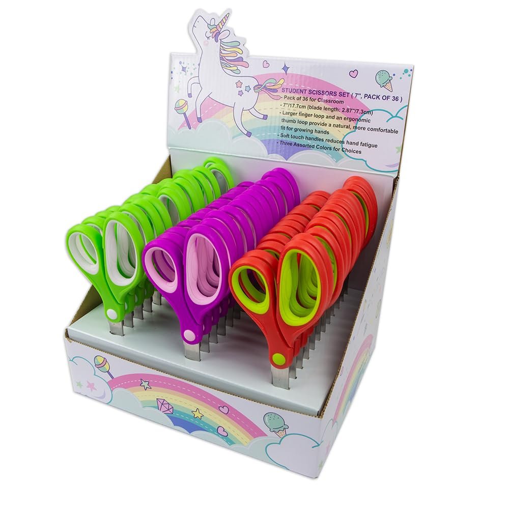 7" Student Scissors Set of 36-pack by Galadim, Rounded-tip, Kids Scissors Ages 8-10 8-12 8-16 for School Classroom Crafting Project, DIY, Arts GD-074-R36