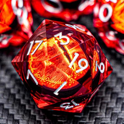 ARUOHHA DND Resin Dice Gazes Eye Dice Silver Red Liquid Core Flaming RPG Sharp Edged Dice Set with Gift Box, Polyhedral D and D Dice Set Compatible with Dungeons Dragons Role Playing Game D20 D6