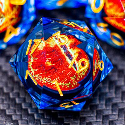 ARUOHHA DND Resin Dice Gazes Eye Dice Golden Blue Liquid Core Flaming RPG Sharp Edged Dice Set with Gift Box, Polyhedral D and D Dice Set Compatible with Dungeons Dragons Role Playing Game D20 D6