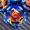 ARUOHHA DND Resin Dice Gazes Eye Dice Golden Blue Liquid Core Flaming RPG Sharp Edged Dice Set with Gift Box, Polyhedral D and D Dice Set Compatible with Dungeons Dragons Role Playing Game D20 D6 view 3