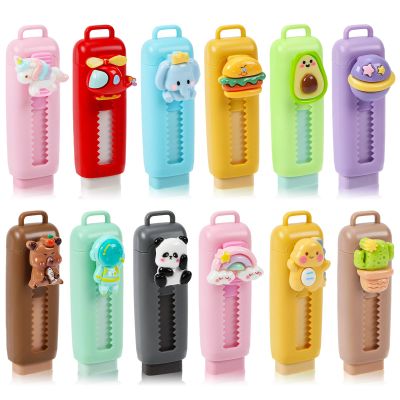 12 Pack Cute Retractable Pencil Erasers for Kids Bulk Kawaii Cartoon Fun Erasers for Teacher Class Rewards Favor School Supplies Home Office Party Gift Filling