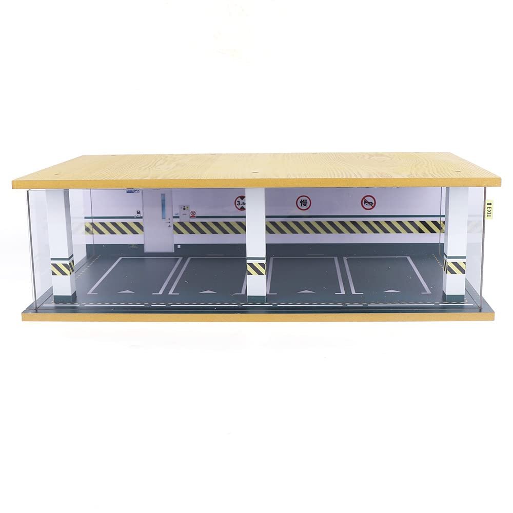 1:24 Scale Model Car Display Case Wooden & Metal DIY Parking Garage Model with LED Light & Acrylic Cover, 18.5L*10.33W*4.92H inch