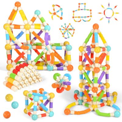 58PCS Extendable Magnetic Building Sticks, STEM Educational Montessori Toys for Toddlers 3-5 - Magnet Blocks for Child age 4-7, Sensory Balls and Rods set for Kids Holiday Birthday Gift for Boys Girls