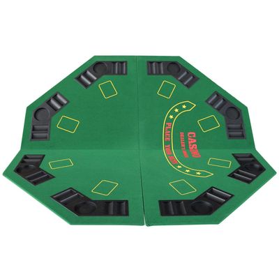 48-Inch Folding Poker Table Top, 8-Player Octagon Layout, Green Felt Surface with Cup Holders, Portable with Carrying Case