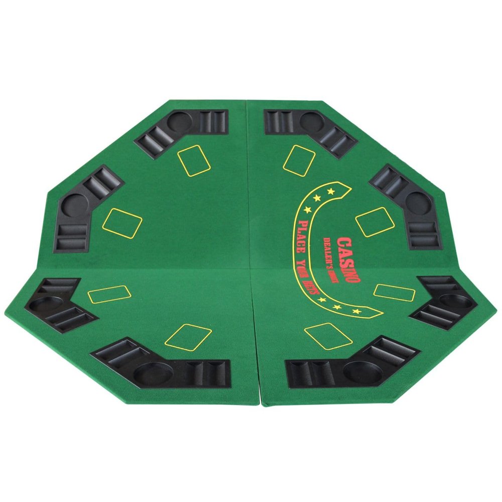 48-Inch Folding Poker Table Top, 8-Player Octagon Layout, Green Felt Surface with Cup Holders, Portable with Carrying Case