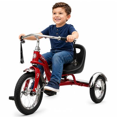 Flybar Kids Tricycle for Toddlers Ages 2-4, Classic Retro 3-Wheel Trike with Adjustable Seat, Steel Frame, Chrome Handlebars & Stable Wide-Wheel Ride, Outdoor Ride-On Toddler Bike for Boys and Girls