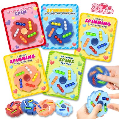 AuroTops 24 Pack Valentine's Day Cards for Kids with Spinner Fidget Toys for Kids Spinner Toys Bulk,Kids Valentines Day Cards,Valentines Party Favors Classroom Exchange Gifts for Boys Girls Gift