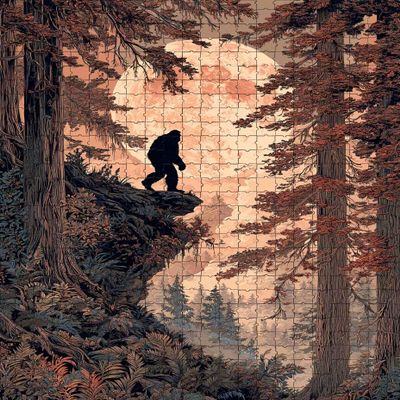 1000 Piece Jigsaw Puzzle for Adults Sasquatch on Cliff, Glowing Moonlit Forest Challenging and Mysterious Puzzle Game for Cryptid Enthusiasts Wall Decor Gift Family Game Night Fun