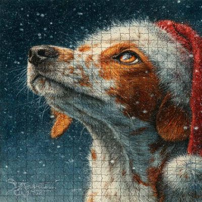 Challenging and Joyful, Festive Jigsaw Game Featuring English Setter in Santa hat Snow 500 Piece Puzzle for Adults and Pet Owners, Holiday Enthusiasts Wall Decor and Family Fun Gift
