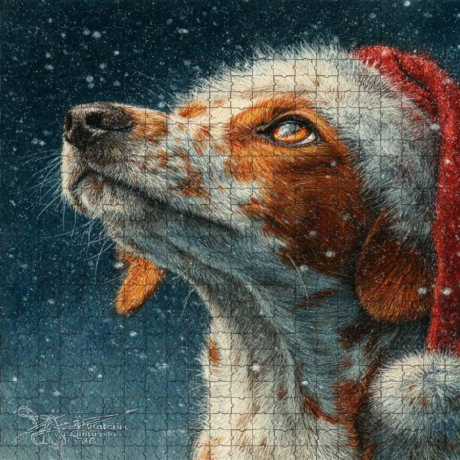 Challenging and Joyful, Festive Jigsaw Game Featuring English Setter in Santa hat Snow 500 Piece Puzzle for Adults and Pet Owners, Holiday Enthusiasts Wall Decor and Family Fun Gift