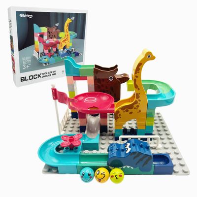 WangCow 62Pcs Marble Run Classic Big Blocks Toys Set, Stem Educational Construction Toy with Dinosaur and Giraffe Theme, of Stem Educational Toys for Kids Age 3+