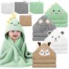 14 PCS Baby Towels Set, 4 PCS Soft Baby Hooded Towels & 10 PCS Washcloths, Baby Bath Towels for Newborns, Infants & Toddlers, Ultra Absorbent, Cute Baby Towel Gift for Boys view 1