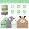 14 PCS Baby Towels Set, 4 PCS Soft Baby Hooded Towels & 10 PCS Washcloths, Baby Bath Towels for Newborns, Infants & Toddlers, Ultra Absorbent, Cute Baby Towel Gift for Boys view 4