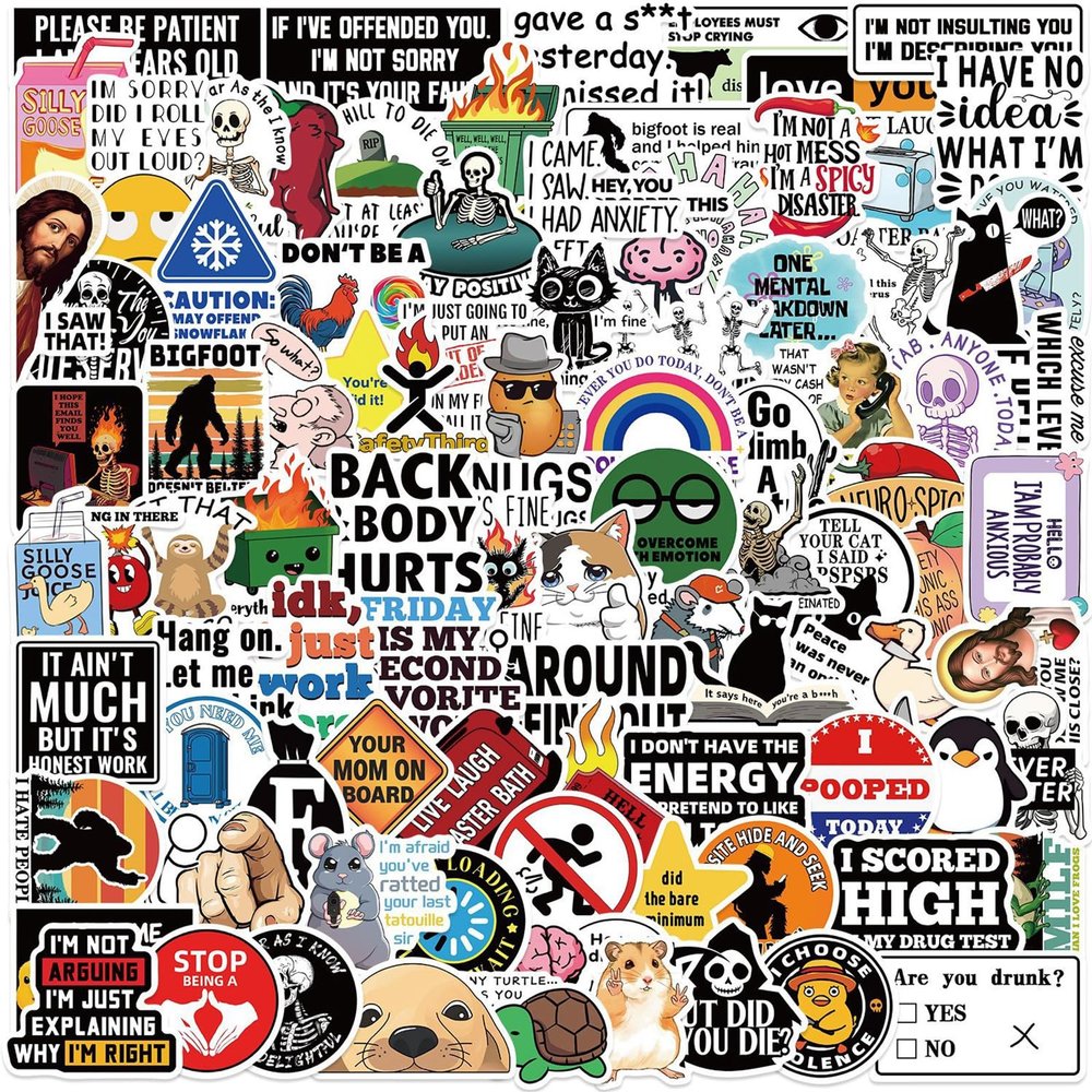 100Pcs Prank Meme Stickers Funny Snarky Meme Stickers Gifts for Vinyl Waterproof Dirty Sticker for Water Bottle Laptop Luggage Skateboard Snowboard for Student Back to School Decoration (Memes)