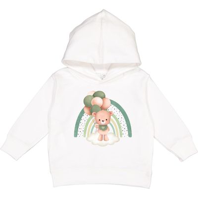 inktastic Cute Bear, Teddy Bear, Green Balloons, Boho Rainbow Toddler Hoodie 5-6 White 468df