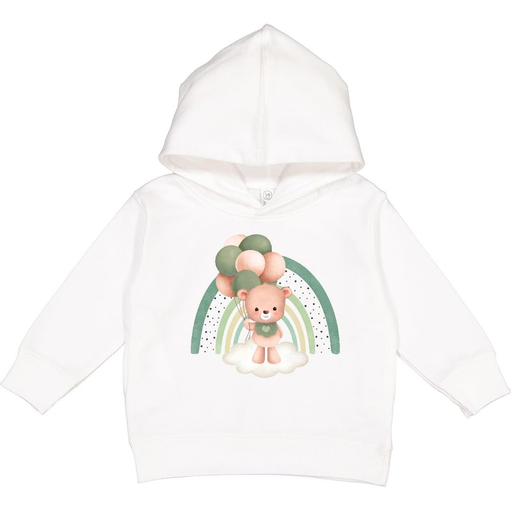 inktastic Cute Bear, Teddy Bear, Green Balloons, Boho Rainbow Toddler Hoodie 5-6 White 468df
