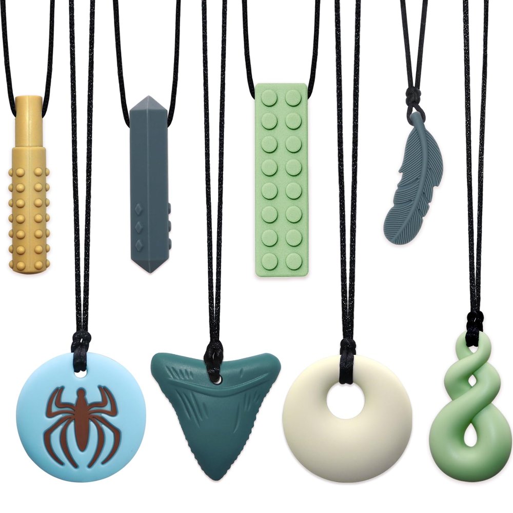 8 Pack Chew Necklaces for Sensory Kids and Adults, Chewy Necklace Sensory Toys for Autism, ADHD, SPD, Chewing, Nail Biting, Silicone Toddler Oral Chew Toys for Boys and Girls Reduce Fidget Anxiety