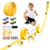 BUMBELIN 16.5Ft Flexible Race Car Track with 4 Cars, Suction Cups, Hooks & Roadblocks, Compatible with 1:64 Scale Toy Cars, Portable DIY Racetrack Gift for Kids Ages 3+ Yellow view 1