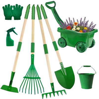 Aka Supaku Kids Gardening Tools Set,8pcs Wheelbarrow Set for Kids with Shovel, Rake, Watering Can Outdoor Backyard Farm Digging Toys, Halloween Christmas Birthday Gifts for Boys Girls