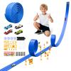 BUMBELIN 16.5Ft Flexible Race Car Track with 4 Cars, Suction Cups, Hooks & Roadblocks, Compatible with 1:64 Scale Toy Cars, Portable DIY Racetrack Gift for Kids Ages 3+ Blue view 1