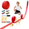 BUMBELIN 16.5Ft Flexible Race Car Track with 4 Cars, Suction Cups, Hooks & Roadblocks, Compatible with 1:64 Scale Toy Cars, Portable DIY Racetrack Gift for Kids Ages 3+ Red view 1