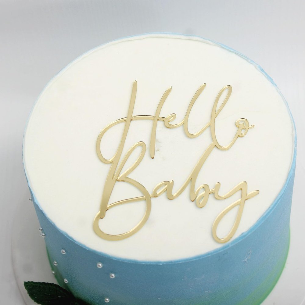 1pc Hello Baby Acrylic Cake Topper, Golden Baby Shower Party Cake Decoration, for Birthday Boy and Girl, Gender Reveal Party Dinner Party Decorations