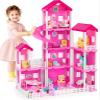 TUZT 4-Story Doll House with Pool & Slide, Toy Figures, Pet Dogs, Furniture and Accessories, Pretend Play Dream Dollhouse with Light, Christmas Birthday Gifts for Kids Toddlers Girls Age 3 4 5 6 view 1