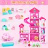 TUZT 4-Story Doll House with Pool & Slide, Toy Figures, Pet Dogs, Furniture and Accessories, Pretend Play Dream Dollhouse with Light, Christmas Birthday Gifts for Kids Toddlers Girls Age 3 4 5 6 view 2