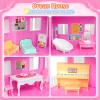 TUZT 4-Story Doll House with Pool & Slide, Toy Figures, Pet Dogs, Furniture and Accessories, Pretend Play Dream Dollhouse with Light, Christmas Birthday Gifts for Kids Toddlers Girls Age 3 4 5 6 view 3