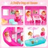 TUZT 4-Story Doll House with Pool & Slide, Toy Figures, Pet Dogs, Furniture and Accessories, Pretend Play Dream Dollhouse with Light, Christmas Birthday Gifts for Kids Toddlers Girls Age 3 4 5 6 view 4