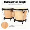 African Drum Wood Musical Instrument with Sheepskin Drum Skin, Wrench Included - Crisp Full Tone, Original Wood Texture, Ideal for Adults and Kids Rhythm Play view 2