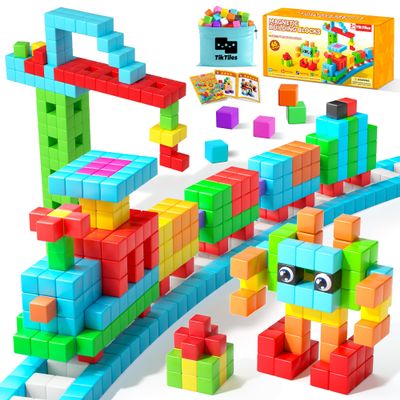 65PCS Magnetic Blocks with Magnet Eyes Toy, Magnetic Building Blocks with Storage Bag for Kids Gifts, STEM Preschool Sensory Magnetic Cubes for Toodlers Boys Girls Ages 3 4 5 6 7 8, Bright Color