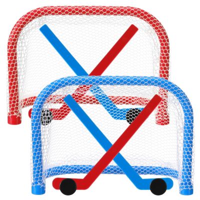 JolliLudo Mini Tabletop Hockey Game Set Including 2 Pcs Goal Nets 2 Pcs Ice Hockey and 2 Sticks Christmas Indoor Desk Novelty Toy Fast Paced Fun Sport Party Games for Xmas Adults