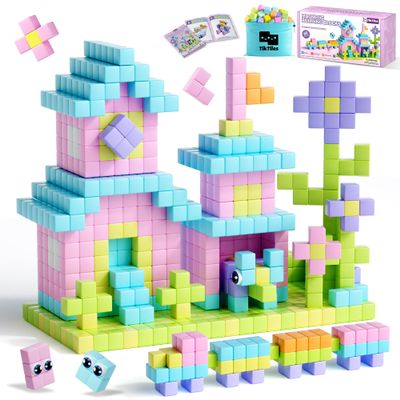 65PCS Magnetic Blocks with Magnet Eyes Toy, Magnetic Building Blocks with Storage Bag for Kids Gifts, STEM Preschool Sensory Magnetic Cubes for Toodlers Boys Girls Ages 3 4 5 6 7 8, Macaron Color